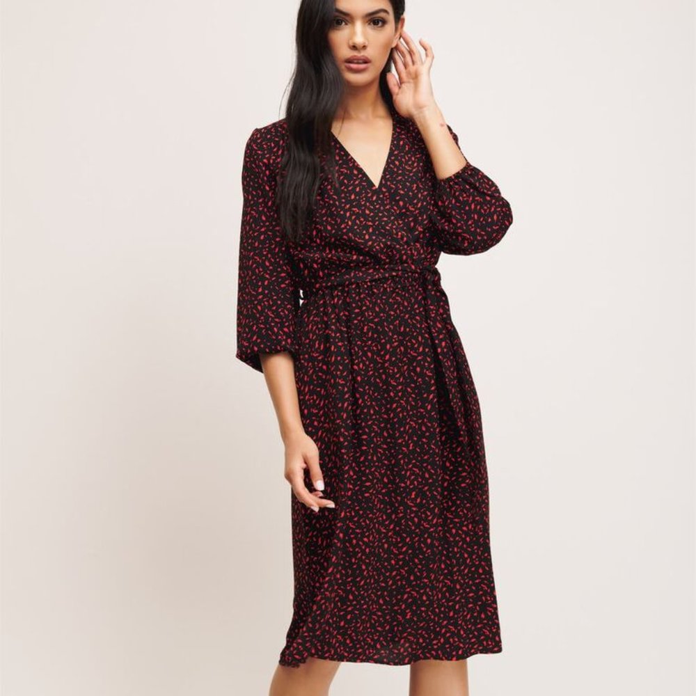 Dynamite Long Sleeve Wrap Midi Dress